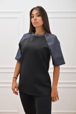 Clothes C KONTOVA DENIM LOOK SLEEVE T-SHIRT AND BLACK SCUBA FITTED PANTS