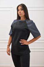 Clothes C KONTOVA DENIM LOOK SLEEVE T-SHIRT AND BLACK SCUBA FITTED PANTS