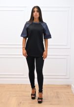 Clothes C KONTOVA DENIM LOOK SLEEVE T-SHIRT AND BLACK SCUBA FITTED PANTS