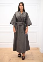New Collection C KONTOVA TAFFETA KIMONO BROWN  AND TAFFETA SKIRT BROWN
