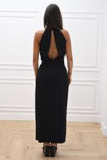 New Collection C KONTOVA BLACK HALTER NECK MIDI DRESS