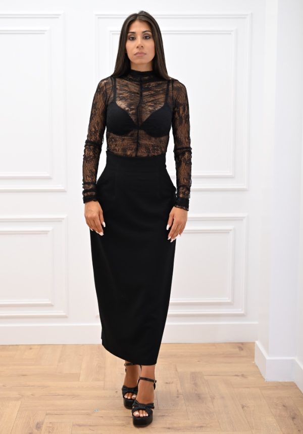 Clothes C KONTOVA BLACKE LACE RUFFLED BODYSUIT