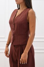 New Collection C KONTOVA HERRINGBONE VEST BORDEAUX
