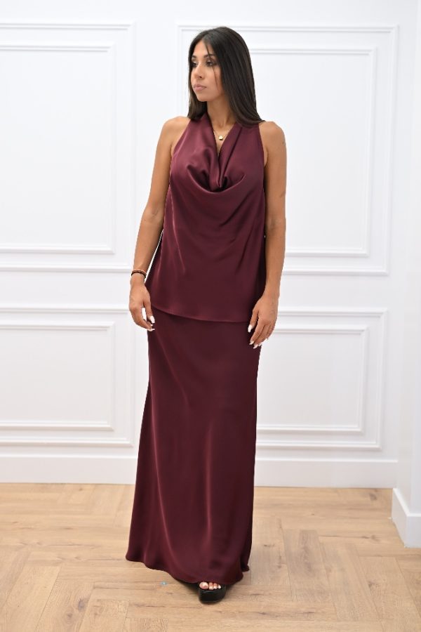 New Collection C KONTOVA SATIN DRAPE TOP AND SATIN LONG SKIRT