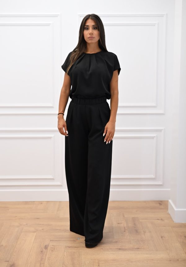 New Collection C KONTOVA BLACK PLEATED TOP AND BLACK WIDE LEG PANTS