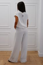 New Collection C KONTOVA WHITE PLEATED TOP AND WHITE WIDE LEG PANTS