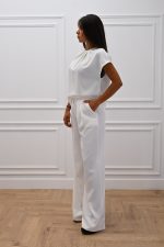New Collection C KONTOVA WHITE PLEATED TOP AND WHITE WIDE LEG PANTS