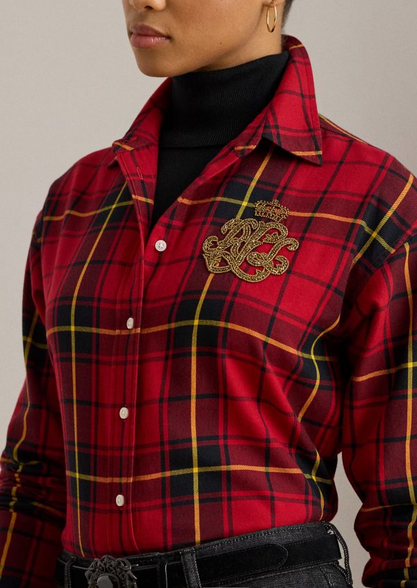 New Collection LAUREN RALPH LAUREN RELAXED FIT BEADED LOGO PLAID SHIRT