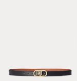 New Collection LAUREN RALPH LAUREN OVAL LOGO REVERSIBLE LEATHER SKINNY BELT