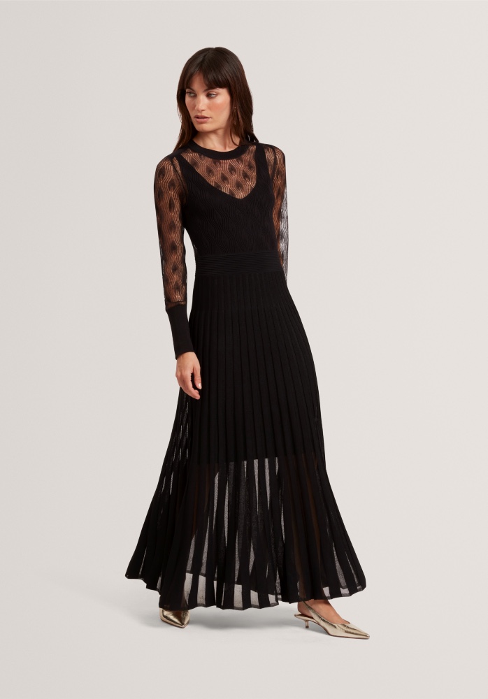 TED BAKER TIIMARA POINTELLE KNIT ASYMMETRIC MIDI DRESS | Celia Boutique
