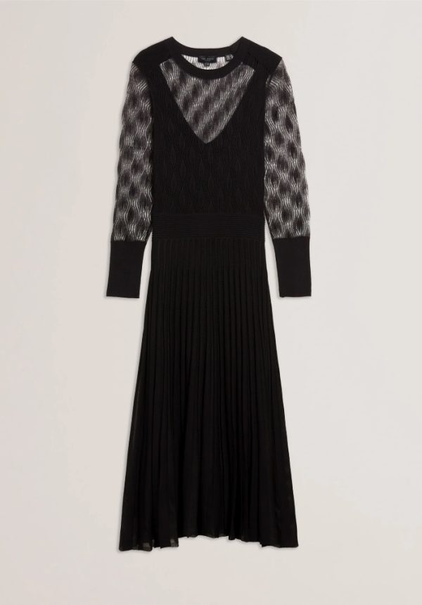 TED BAKER TIIMARA POINTELLE KNIT ASYMMETRIC MIDI DRESS