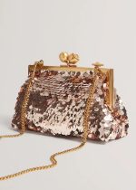 New Collection TED BAKER SEQUINZ ROSE DETAILSEQUIN CLUTCH BAG