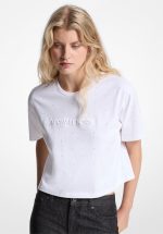 New collection MICHAEL KORS LOGO STUDDED COTTON JERSEY T-SHIRT