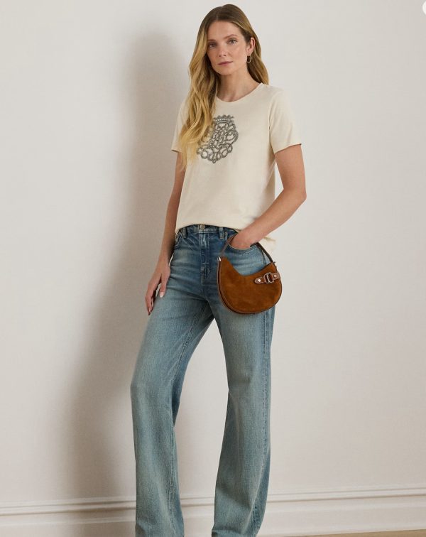 New Collection LAUREN RALPH LAUREN BEADED CREST COTTON JERSEY T-SHIRT