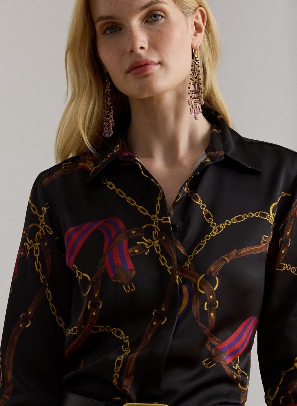 New Collection LAUREN RALPH LAUREN CLASSIC FIT BELTING PRINT SATIN SHIRT