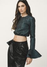 New collection LOVE + ALICIA CELESTE PEPLUM SLEEVE CROP TOP