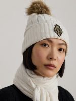 Accessories LAUREN RALPH LAUREN CREST PATCH POM POM CABLE KNIT BEANIE