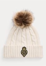 Accessories LAUREN RALPH LAUREN CREST PATCH POM POM CABLE KNIT BEANIE