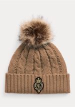 Accessories LAUREN RALPH LAUREN CREST PATCH POM POM CABLE KNIT BEANIE