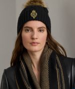 Accessories LAUREN RALPH LAUREN CREST PATCH POM POM CABLE KNIT BEANIE