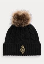 Accessories LAUREN RALPH LAUREN CREST PATCH POM POM CABLE KNIT BEANIE