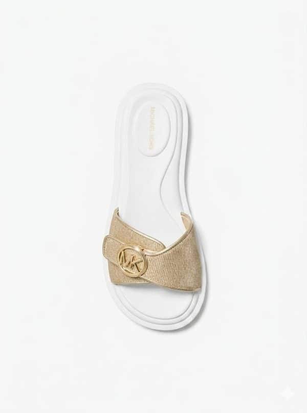 New Collection MICHAEL KORS GlITTER EMBELLISHED LOGO SLIDE SANDAL