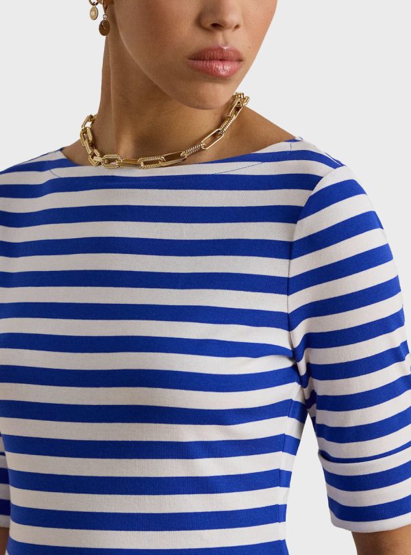 New Collection LAUREN RALPH LAUREN STRIPED STRETCH COTTON BOATNECK T-SHIRT
