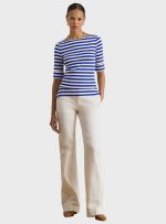 New Collection LAUREN RALPH LAUREN STRIPED STRETCH COTTON BOATNECK T-SHIRT