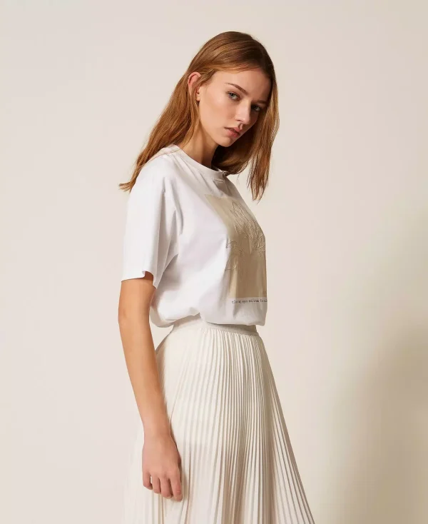 Clothes TWINSET REGULAR T-SHIRT WITH PRINT AND EMBROIDERY