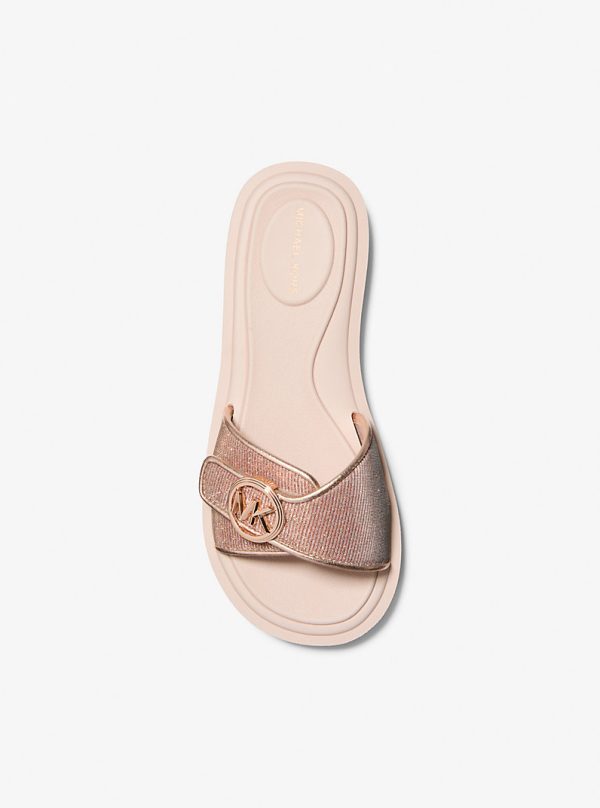 New collection MICHAEL KORS GlITTER EMBELLISHED LOGO SLIDE SANDAL