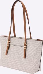 New Collection MICHAEL KORS QINN LARGE SIGNATURE LOGO AND LEATHER TOTE BAG