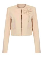 Clothing TWINSET  WOMEN’S CROPPED BEIGE BLAZER WITH FLORAL DETAIL