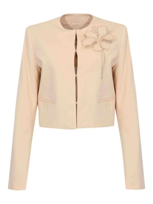 Clothing TWINSET  WOMEN’S CROPPED BEIGE BLAZER WITH FLORAL DETAIL