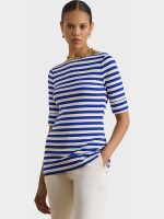 New Collection LAUREN RALPH LAUREN STRIPED STRETCH COTTON BOATNECK T-SHIRT