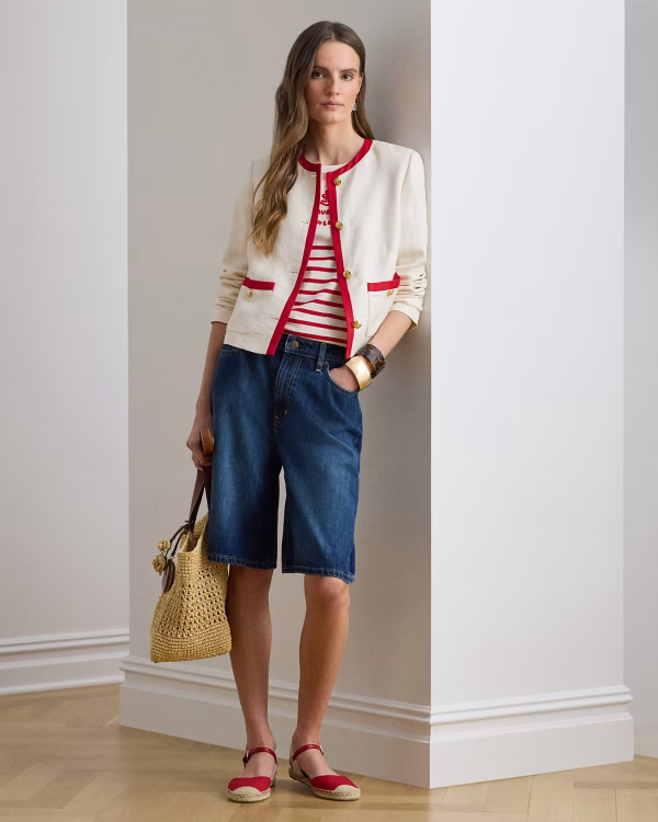 New Collection LAUREN RALPH LAUREN STRIPED EMBROIDERED LOGO JERSEY TEE