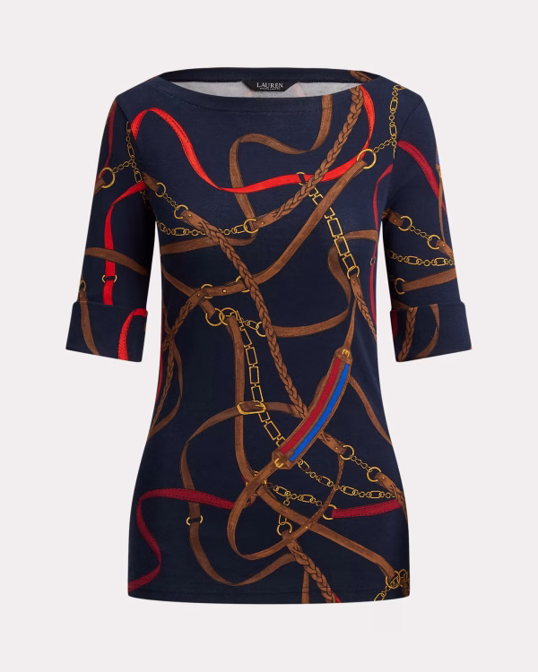 New Collection LAUREN RALPH LAUREN BELTING – PRINT COTTON BOATNECK T-SHIRT
