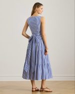 New Collection LAUREN RALPH LAUREN STRIPED COTTTON BROADCLOTH TIERED DRESS