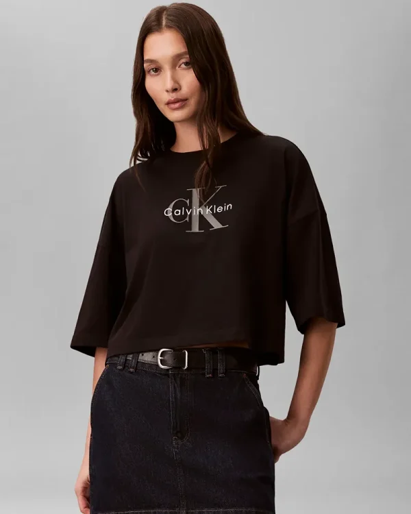 New Collection CALVIN KLEIN JEANS BOXY CROP MONOLOGO T-SHIRT