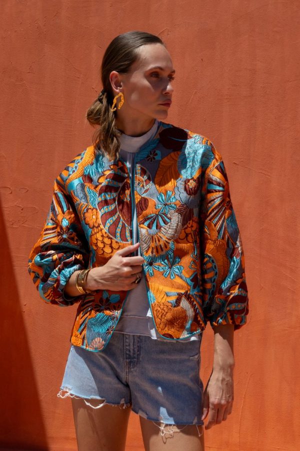 New Collection NEMA AVELNE ORANGE JAQUARD SHORT JACKET