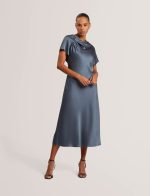 New Collection TED BAKER DASCHA DRAPED NECK BIAS MIDI DRESS