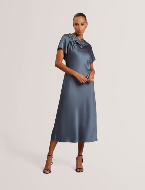 New Collection TED BAKER DASCHA DRAPED NECK BIAS MIDI DRESS