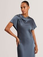 New Collection TED BAKER DASCHA DRAPED NECK BIAS MIDI DRESS