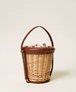 New collection TWINSET WICKER BUCKET BAG WITH POUCH