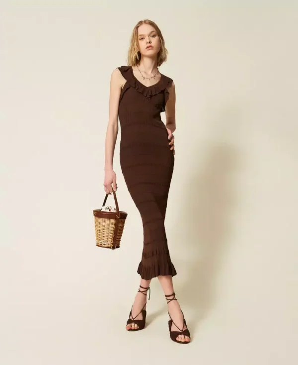 New Collection TWINSET WICKER BUCKET BAG WITH POUCH