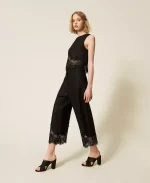 Clothing TWINSET SET LINEN TOP WITH LACE & LINEN CROPPED TROUSERS WITH LACE