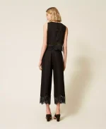 Clothing TWINSET SET LINEN TOP WITH LACE & LINEN CROPPED TROUSERS WITH LACE