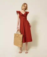 Clothes TWINSET POPLIN MIDI DRESS WITH RUFFLES