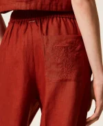 Clothing TWINSET SET LINEN TOP WITH EMBROIDERED LOGO & LINEN TROUSERS WITH EMBROIDERED LOGO