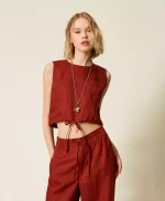 Clothing TWINSET SET LINEN TOP WITH EMBROIDERED LOGO & LINEN TROUSERS WITH EMBROIDERED LOGO