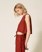 Clothing TWINSET SET LINEN TOP WITH EMBROIDERED LOGO & LINEN TROUSERS WITH EMBROIDERED LOGO